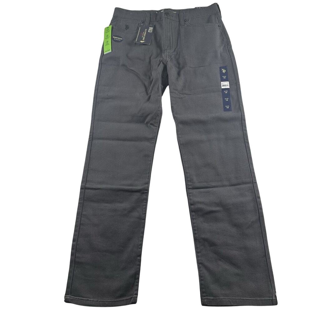 US POLO ASSN. Boys Size 18 Dark Gray 5 Pocket Jeans Brand New, Reinforced Knee - Picture 1 of 16